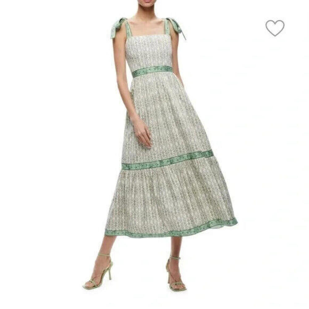 alice and olivia breslin corset midi dress NEW, + in green/Ivory SZ 12 #MD169 Dancing Queen 4262 - christmas office party dress Style:Strap Dress + Cape